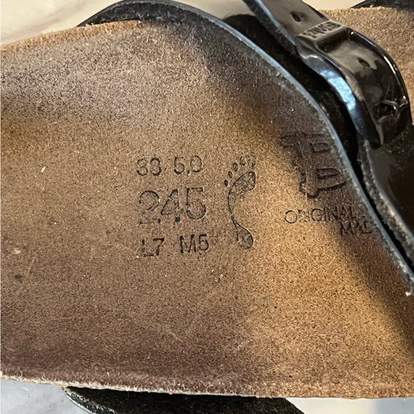 Birkenstock | Birki’s Florida Shiny‎ Black 3 Straps Sandals W7 M5 EU 38 Leather - Picture 12 of 12